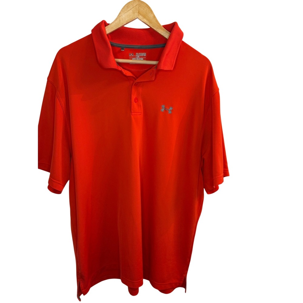 Under Armour Mens 2XL Loose Fit Performance Polo Shirt Orange Short Sleeve Golf